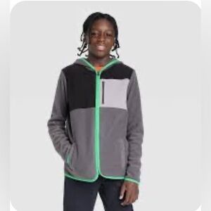 Boys' Microfleece Full Zip Hooded Sweatshirt - All in Motion Gray